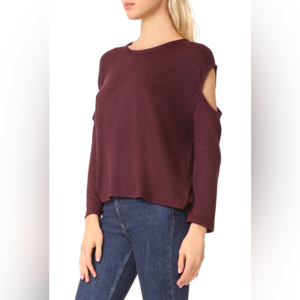 Rag & Bone Jean Purple Port Long Sleeve Slash Cutout Top Tee - Picture 2 of 10